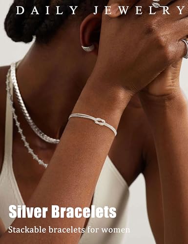 KOHOTA Silver Gold Bracelets for Women Trendy 14K Gold Plated Bracelet for Women Non Tarnish Dainty Stackable Layered Chain Heart Pearl Knot Beaded Bracelets Stack Set Charm Mothers Day Jewelry Gifts - color: A.Knot-silver