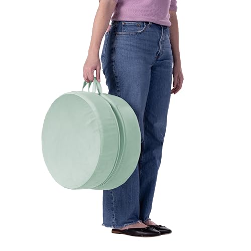 Factory Direct Partners FDP Overstuffed 16 inch Round Velvety and Vinyl Floor Cushions with Handles; Flexible Seating for Home, Lounge, Yoga Studio, Deluxe Foam (2-Piece) - Aloe - color: Aloe