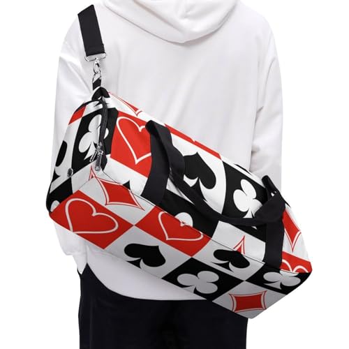 Suits Hearts Diamonds Clubs Spades Grid Poker Playing Cards Large Capacity Portable Fitness Bag, Easy to Carry - color: suits hearts diamonds clubs spades Grid Poker