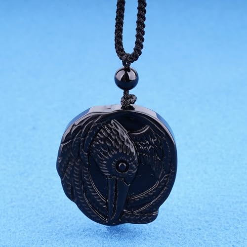 Black Obsidian Necklace Natural Crystal Amulet Protection Pendant with Adjustable Rope Lucky Talisman Necklaces Jewelry Gift for Men Women - color: Eagle