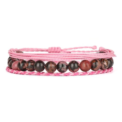 QOGIR Handmade Healing Bracelet,6mm Natural Gem Stone Bracelet rope bracelet - color: Black Rhodonite(Insight and Awareness), size: 8mm