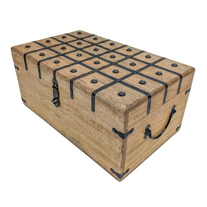 Handmade Pirate Treasure Chest - Rustic Decorative Jewelry - Wooden Storage Box with Iron Lock & Skeleton Key - size: XXL 17 x 10 x 8