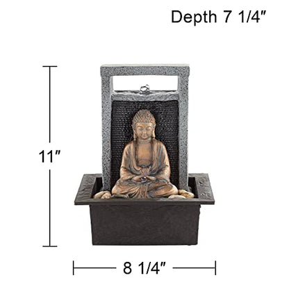 Meditating Buddha 11" High Small Zen Asian Indoor Decor Faux Stone Tabletop Fountain Bubbler Waterfall Water Feature for Desk Relaxation Bedroom Living Room Countertop Inside House - John Timberland