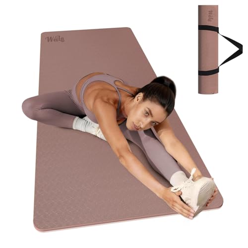 WEILA Extra Thick 10mm Yoga Mat - Non-Slip TPE Fitness Mat for Yoga, Pilates & Workout, 76"x28" Large Dual-Color with Carry Strap for Travel, Gym, Home - color: Brown & Apricot