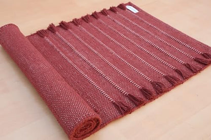 Jaipur Art & Rugs Cotton Yoga Rug - Eco-Friendly Hand-Woven Thick Mat (24”x72”x5mm) for Everyday Fitness at Home - Comfortable & Extra-Long - color: Red