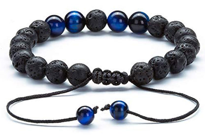 Men Women 8mm Lava Rock Aromatherapy Anxiety Essential Oil Diffuser Bracelet Braided Rope Natural Stone Yoga Gifts Beads Bracelet Bangle-21017 - style: A-Blue Tiger Eye