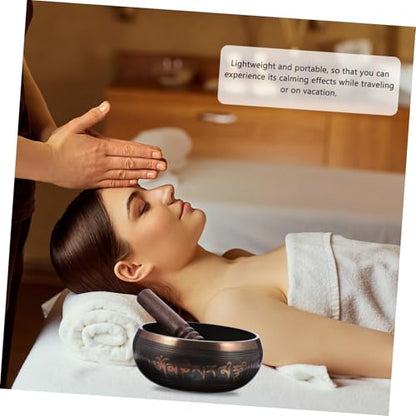 Decorative Tibetan Meditation Bowl with Wooden Stick Yoga Singing Bowl for Stress Relief Deep Relaxation and Mindful Meditation Sessions