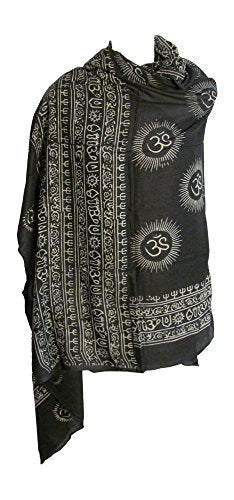 Om Ohm Mantra Yoga Meditation Cotton Altar Cloth Prayer Shawl Tapestry Large - color: Black W/ White