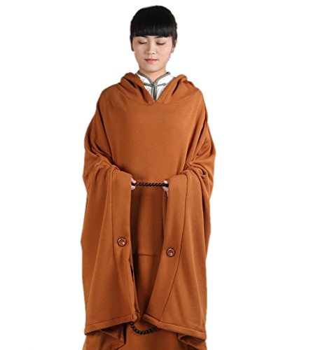 ZanYing Meditation Buddhist Hooded Cotton Cloak Winter Oversize Coat - color: Dark Orange, size: X-Large