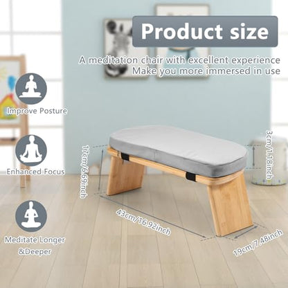Prayer Bench, Foldable Bamboo Yoga Bench with Cushion and Carry Bag Ergonomic Kneeling Stool for Indoor Outdoor Sitting Thinking(Grey) - color: Grey