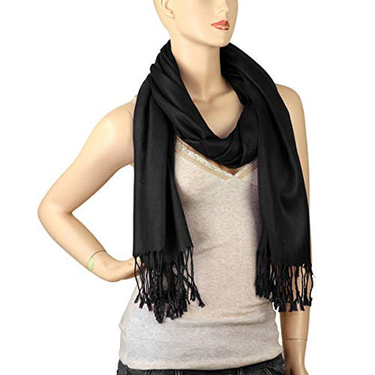 Falari Women's Soft Solid Color Pashmina Shawl Wrap Scarf, for Wedding, Bridesmaid Gifts, Evening Dress - color: Black