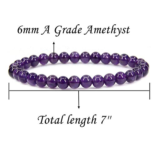 Angelstones Handmade Natural Healing Gemstone 6mm Round Beads Stretch Crystal Bracelet 7 Inch Unisex - color: Amethyst