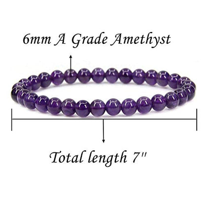 Angelstones Handmade Natural Healing Gemstone 6mm Round Beads Stretch Crystal Bracelet 7 Inch Unisex - color: Amethyst