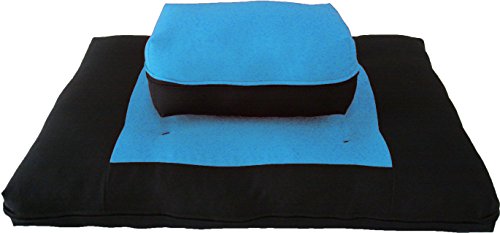 D&D Futon Furniture Black/Turquoise Zabuton Zafu Set, Yoga, Meditation Seat Cushions, Kneeling, Sitting, Supporting Exercise Pratice Zabuton & Zafu Cushions.