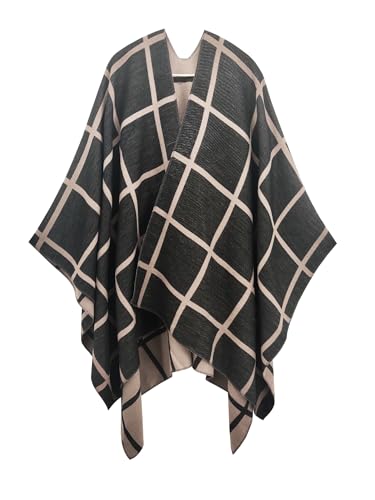 Women's Elegant Shawl Wraps, Soft Open Front Poncho Cape, Reversible Casual Cardigan Shawls for Gift Travel - color: Flesh Pink-black