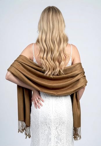 Achillea Lightweight Pashmina Scarf for Women – Soft Silky Shawl Wrap for Evening Dresses, Bridesmaids & Everyday Wear - color: Cocoa Brown