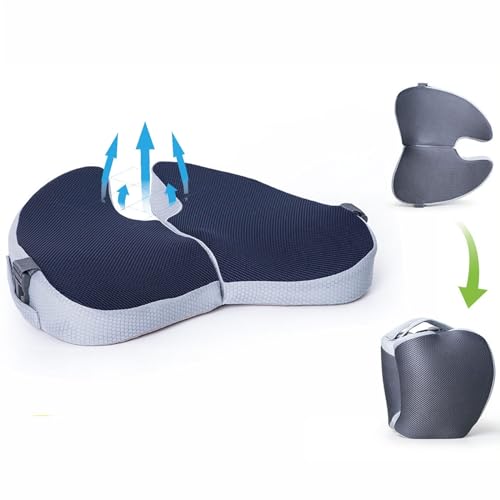 Small Travel Seat Cushion for Airplane,Portable Foldable Seat Cushion,Sciatica Pain Relief with Built-in Handles-Memory Foam Chair Cushions to Enhance Posture & Back Pain,for Car, Office, Gaming ( - color: Blue