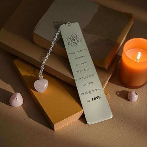 Pretty Bookmark for Women with Pink Crystal Heart Calm Your Mind for Stress and Anxiety Relief Meditation Gift for Women Yogis Friend - color: Love