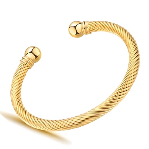 Stainless Steel Twisted Cable Wire Bracelets Adjustable Open Cuff Bangle Bracelet Vintage Jewelry Gift for Women - color: gold cable bracelet