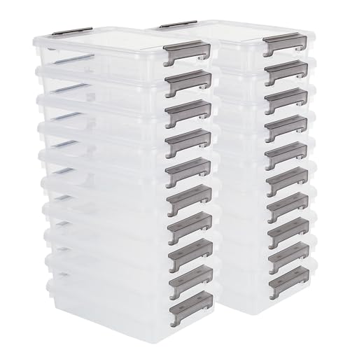 Citylife 20 PCS Plastic Storage Bins with Latching Lids Portable Project Case Clear File Box Stackable Storage Containers for Organizing A4 Paper, Photo, Document, Scrapbook - size: 5QT, style: 20 PCS