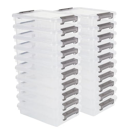 Citylife 20 PCS Plastic Storage Bins with Latching Lids Portable Project Case Clear File Box Stackable Storage Containers for Organizing A4 Paper, Photo, Document, Scrapbook - size: 5QT, style: 20 PCS
