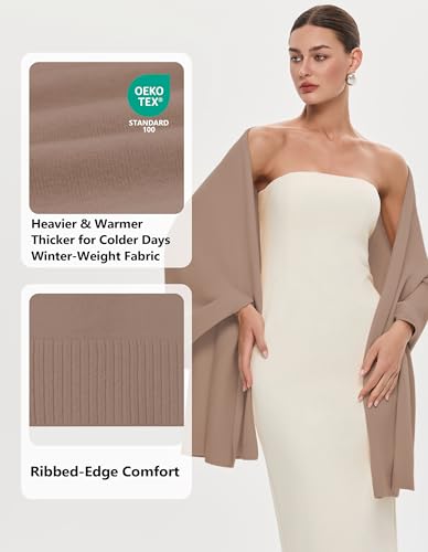 PULI Women's Pashmina Shawl Wraps for Evening Dress Large Scarf Blanket Long Wedding Bridal Winter Warm Shoulder Wrap - color: Tan