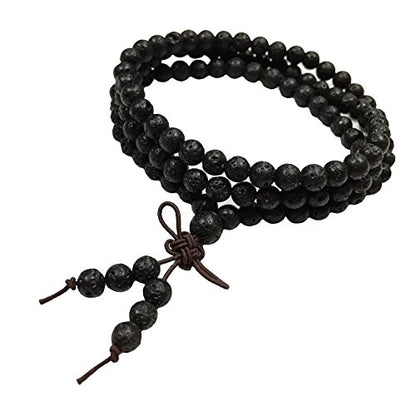 Natural Lava Rock Stone 108 Buddhist Prayer Beads Tibetan Mala Bracelet Necklace… - style: 6mm