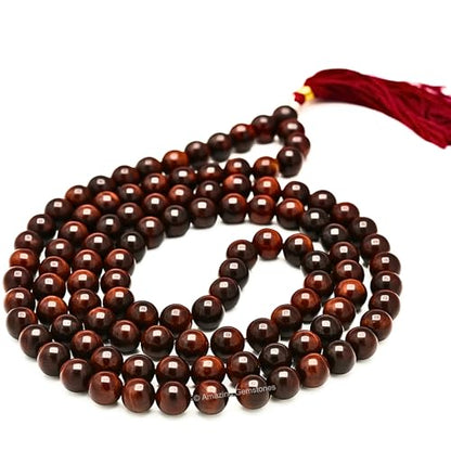 Amazing Gemstone Tiger Eye Mala Saadi - color: Red Tiger Eye, style: Plain