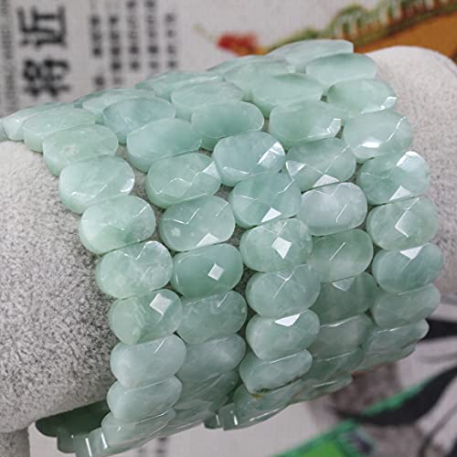 Keleny Semi Precious Stones 14mm Faceted Oval Beads Crystal Rock Elastic Bangle 7.5 Inch - color: Green Angelite