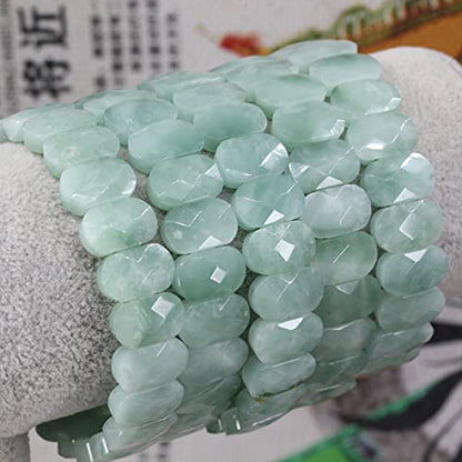 Keleny Semi Precious Stones 14mm Faceted Oval Beads Crystal Rock Elastic Bangle 7.5 Inch - color: Green Angelite