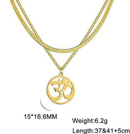 UNIFT Necklace For Women- Aum Om Ohm Sanskrit Symbol Round Pendant Beaded Double Layer Chain Charm Necklace,Hinduism Yoga Sanskrit Personalized Amulet Dainty Pendant Necklace Jewelry - color: snake bone chain - gold
