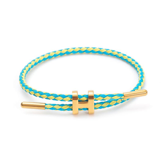 OSIRIDEH2 Bracelet with Adjustable Design Polished H Shape Buckle, Bracelets for Women, 18k Gold-plated Buckle Design Titanium Steel Wire Rope Women's Gift Jewelry - color: Yellow+Sky Blue