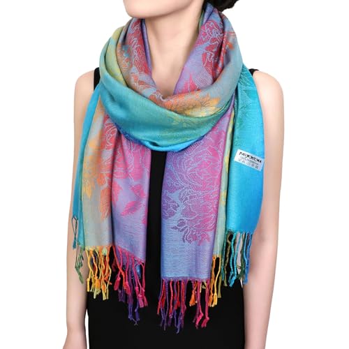 Colorful flowers Jacquard cotton pashmina Women Wrap Shawl tassels Scarves