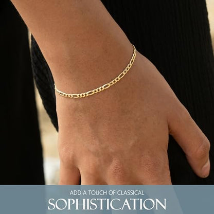 KISPER 18K Gold Plated 925 Sterling Silver Chain Bracelets for Women, Waterproof Tarnish Resistant, Curb/Rope/Figaro/Mariner Link Bracelet, 6.5, 7, 8, 9 Inch - size: 9 inches (large), style: Figaro
