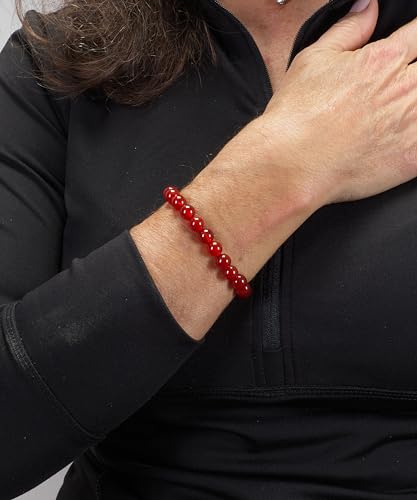 Cherry Tree Collection Gemstone Beaded Stretch Bracelet 8mm Round Beads 7" - color: Red Agate - Deep Orange