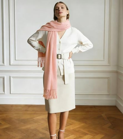 Winter Soft Long Scarf, Pashmina Shawls and Wraps, Warm Large Scarves for Men Women Evening Dress Wedding - color: Bright Pink
