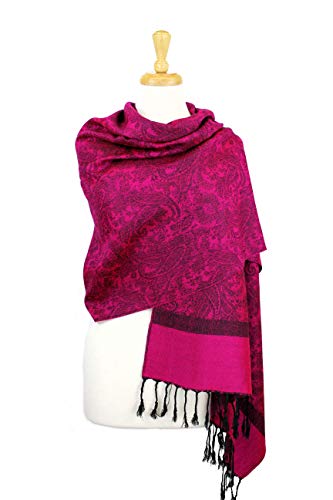 PASKMLNA Paisley Jacquard Pashmina Shawl Wrap Scarf Stole - color: Hotpink Black