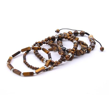 5Pcs Healing Crystal Bracelet for Women Men, Handmade Adjustable Gemstone Bracelets Beaded Reiki Energ Bracelet Set Jewelry Gifts for Women Men - color: Tigers Eye