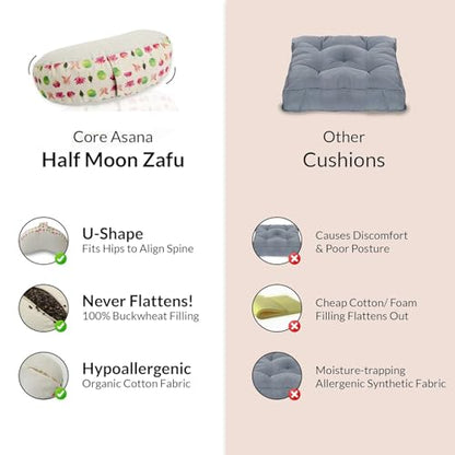 Meditation Cushion, Buckwheat Filling, Washable Organic Cotton Cover, Carry Handle, Mindful Comfort, Reduce Tailbone Pressure & Improve Posture Fuchsia Lotus - color: Fuchsia Lotus