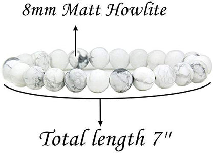 Angelstones Handmade Natural Healing Gemstone 8mm Round Beads Stretch Crystal Bracelet 7 Inch Unisex - color: Matt howlite