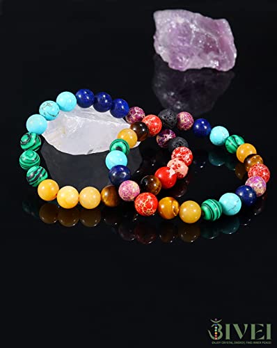 Bivei Natural Gemstone Semi Precious Healing Crystals Handmade Stretchy Round Beads Bracelet,Stocking Stuffers for Women Enhance Positive Energy - color: 8mm Chakra Bracelet (Inner Balance), size: Large: 8-8.26 inch