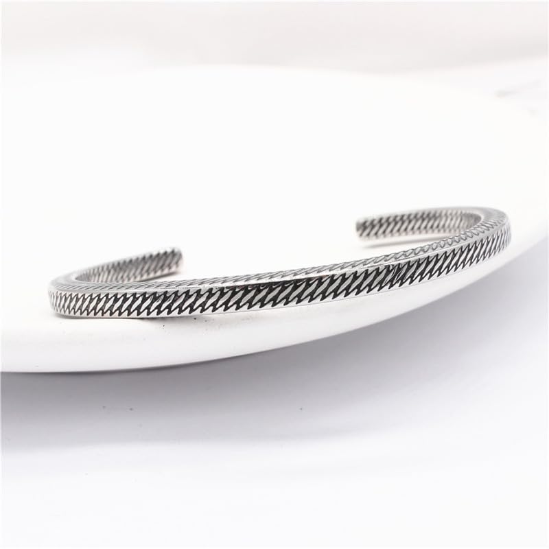 Handmade 925 Sterling Silver Bangle Bracelet Simple Silver/Gold Adjustable Cuff Bangles Durable Stainless Steel bracelet for Men &Women Daily Jewelry Gift for Anniversary Birthday Gift - color: Bangle-23