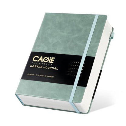 CAGIE Bullet Dotted Journal Notebook 320 Pages 100 GSM Paper Hardcover A5 Dot Grid Notebook Leather Journals for Writing Women Men Work Journaling, Green - color: Green, style: Dotted A5