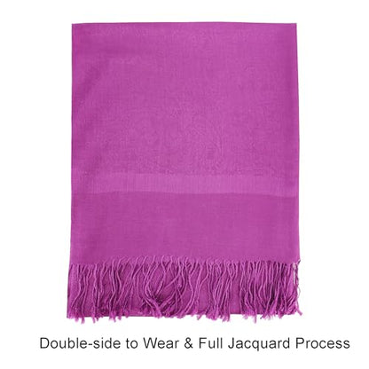 Silky Paisley Pashmina Shawl Scarf-Women's Soft Double-side Jacquard Pashminas Wrap for Evening Dress Travel Shawl - color: A-taro Purple