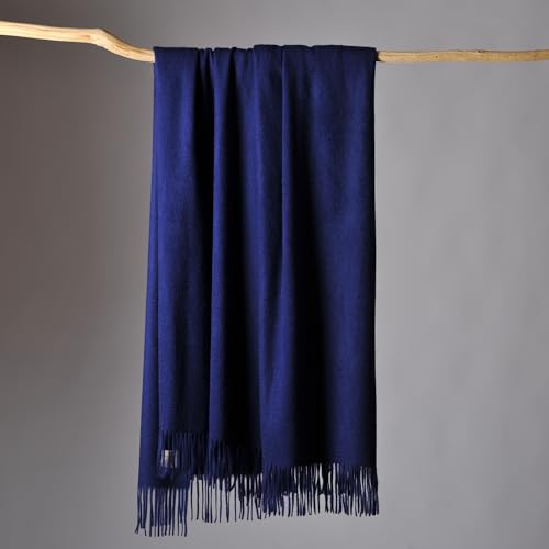CUDDLE DREAMS Premium Cashmere Throw Blanket with Fringe, Luxuriously Soft (Navy) - color: Navy