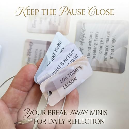 Weekly Pause™ Sensory Affirmation Cards for Women & Men – 55 Mindfulness Principles, Waterproof Raised Texture Deck with Tear-Off Mini Reminders & Keychain, Motivational Gift Box Set