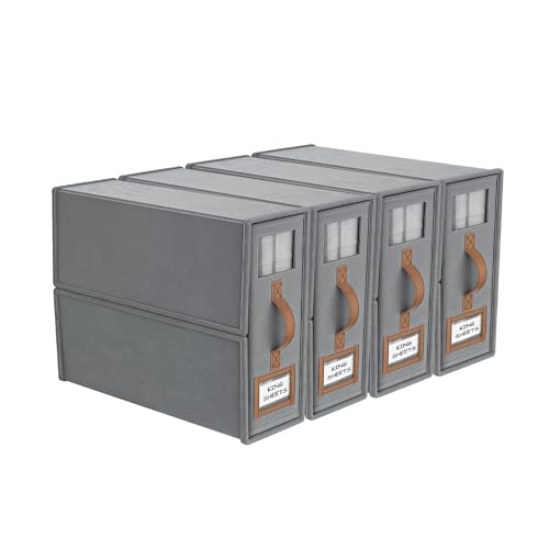 4 Pack Bed Sheets Organizers And Storage,Sheets Set Folder Keeper with Handle,Foldable Bedding Storage Box For Linen Closet,Duvet Cover(King Size-3.7 Gal,Gray) - color: Gray, size: 4 Pack-King Size-3.7 Gal
