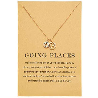 Zealmer Dainty 18K Gold Plated Compass World Map Pendant Necklace Graduation Gift for Friends - style: Worldmap Gold Tone