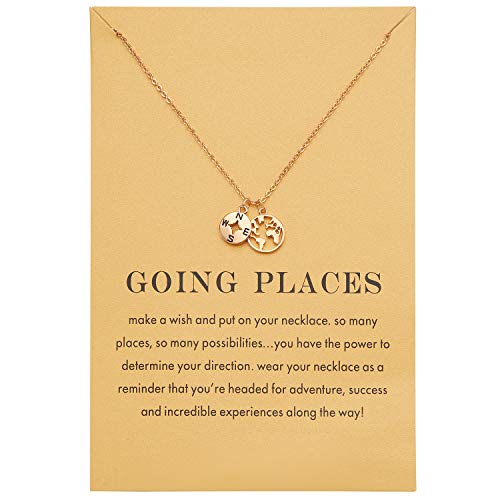 Zealmer Dainty 18K Gold Plated Compass World Map Pendant Necklace Graduation Gift for Friends - style: Worldmap Gold Tone