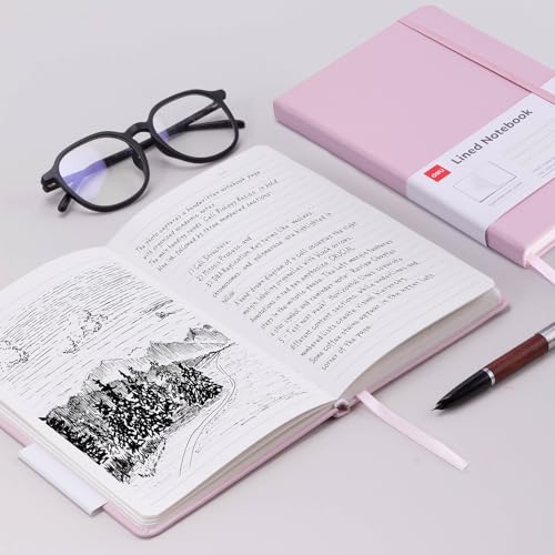 deli A5 Lined Journal Notebook, 160 Pages Hardcover Writing Notebook, 5.5"x8.2" College Ruled Notebook for Office, School, Work Notes (Pink) - color: Pink